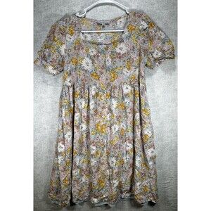Fehrnvi Floral Dress Women’s Size Medium Short Sleeve Button Front Round Neck